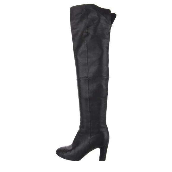 FINAL SALE Authentic Chanel CC black lambskin OTK boots 38.5 8 - Picture 1 of 6